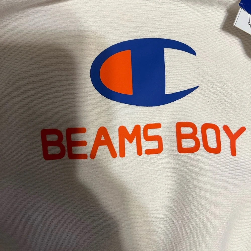 Champion Authentic Women's x Beams Boy Hooded Sweat in Cream Large NWT - Picture 2 of 5